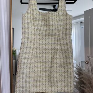 Rumored Sleeveless Tweed Mini Dress in Pale Yellow Plaid